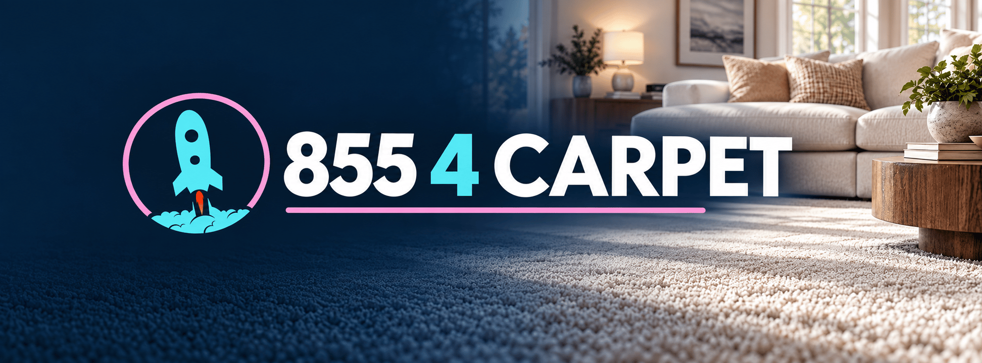 855 4 Carpet logo over a freshly carpeted living room